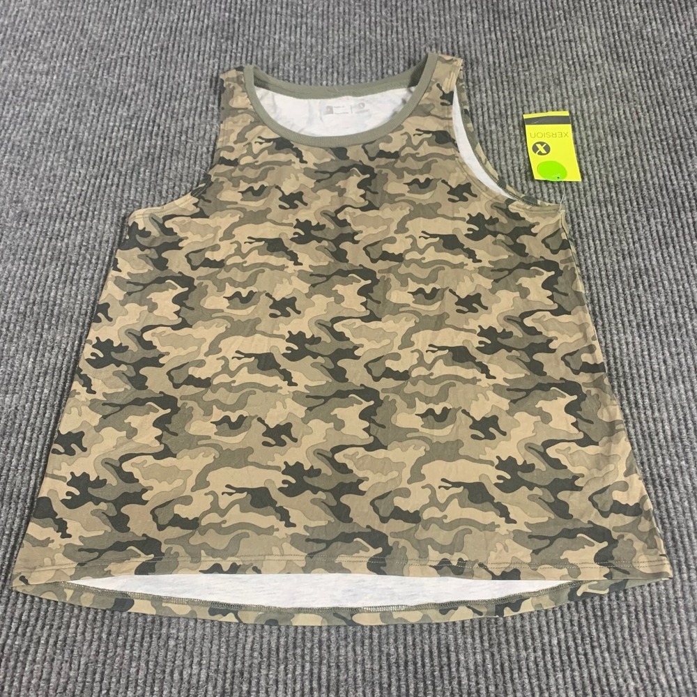 Xersion Tank Top Womens Medium Loose Fit Green Camo Sleeveless Shirt Gym NWT